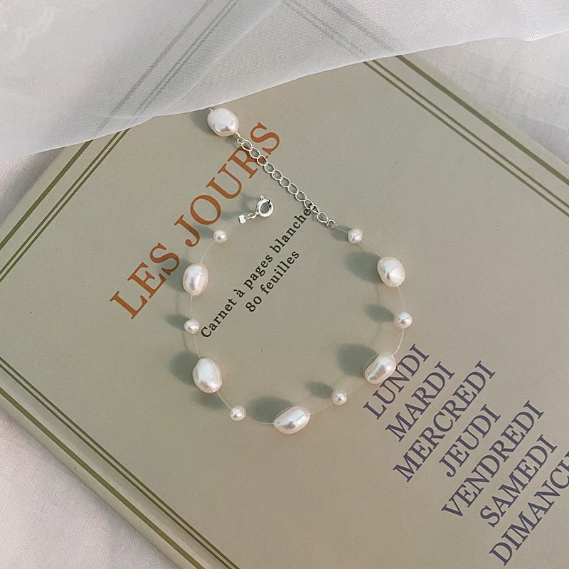 Genuine White Freshwater Pearl Beaded Bracelet with Extender-0