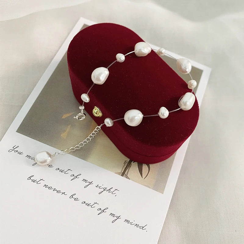 Genuine White Freshwater Pearl Beaded Bracelet with Extender-1