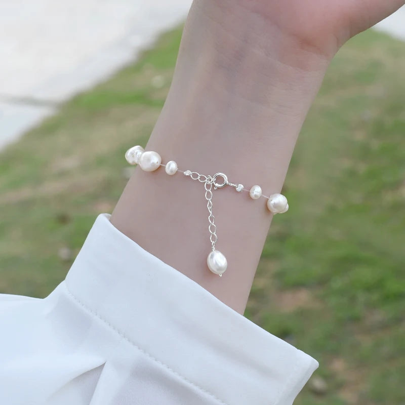 Genuine White Freshwater Pearl Beaded Bracelet with Extender-2