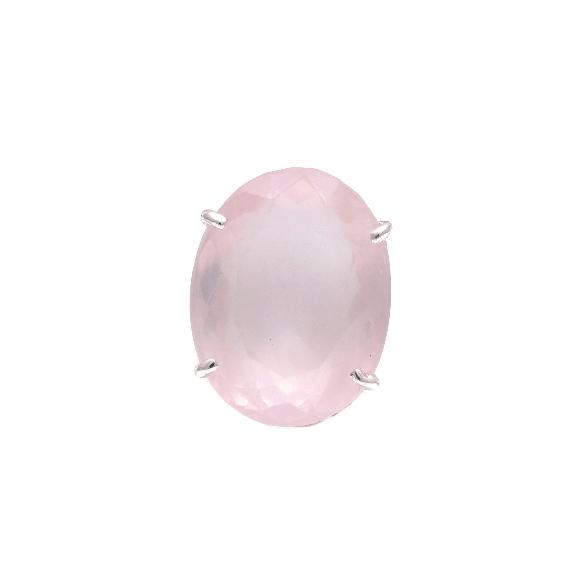 21 - 22 Ct Oval Cut Rose Quartz Stone Adjustable Cocktail Ring in US Size 7 in Silver Setting-0