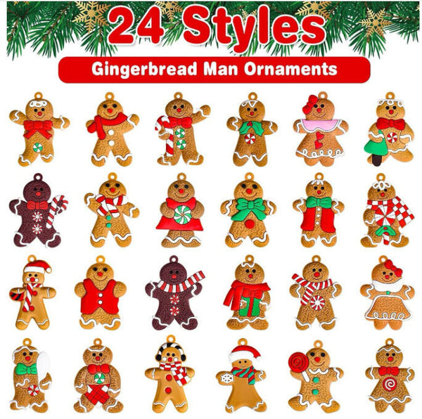 24pcs Christmas Ornaments Cute Snowman Xmas Tree Decorations Santa Claus Plastic Figurines Ornaments with Sugar Cookie House for Christmas Tree Hanging Party DIY Decor 3 Inch Tall