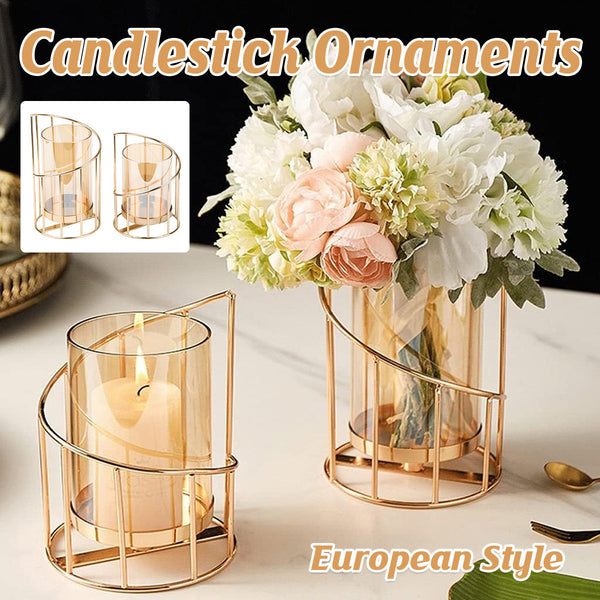 Wrought Iron Candle Holder Romantic Candlestick Ornament Dinner Table Decor Prop - S