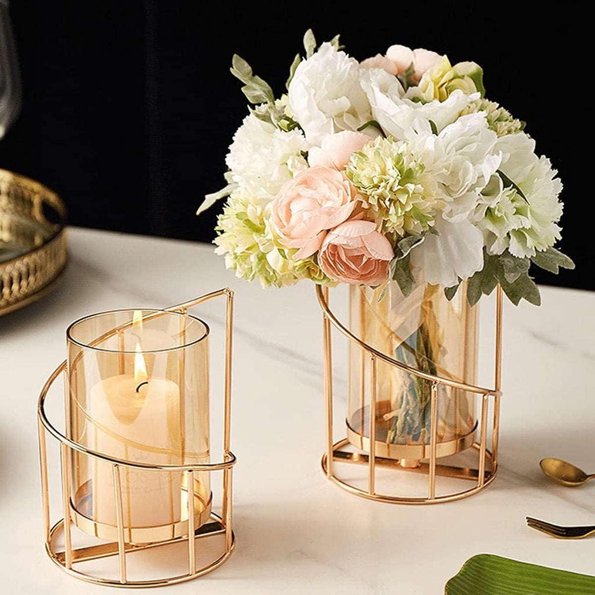 Wrought Iron Candle Holder Romantic Candlestick Ornament Dinner Table Decor Prop - S