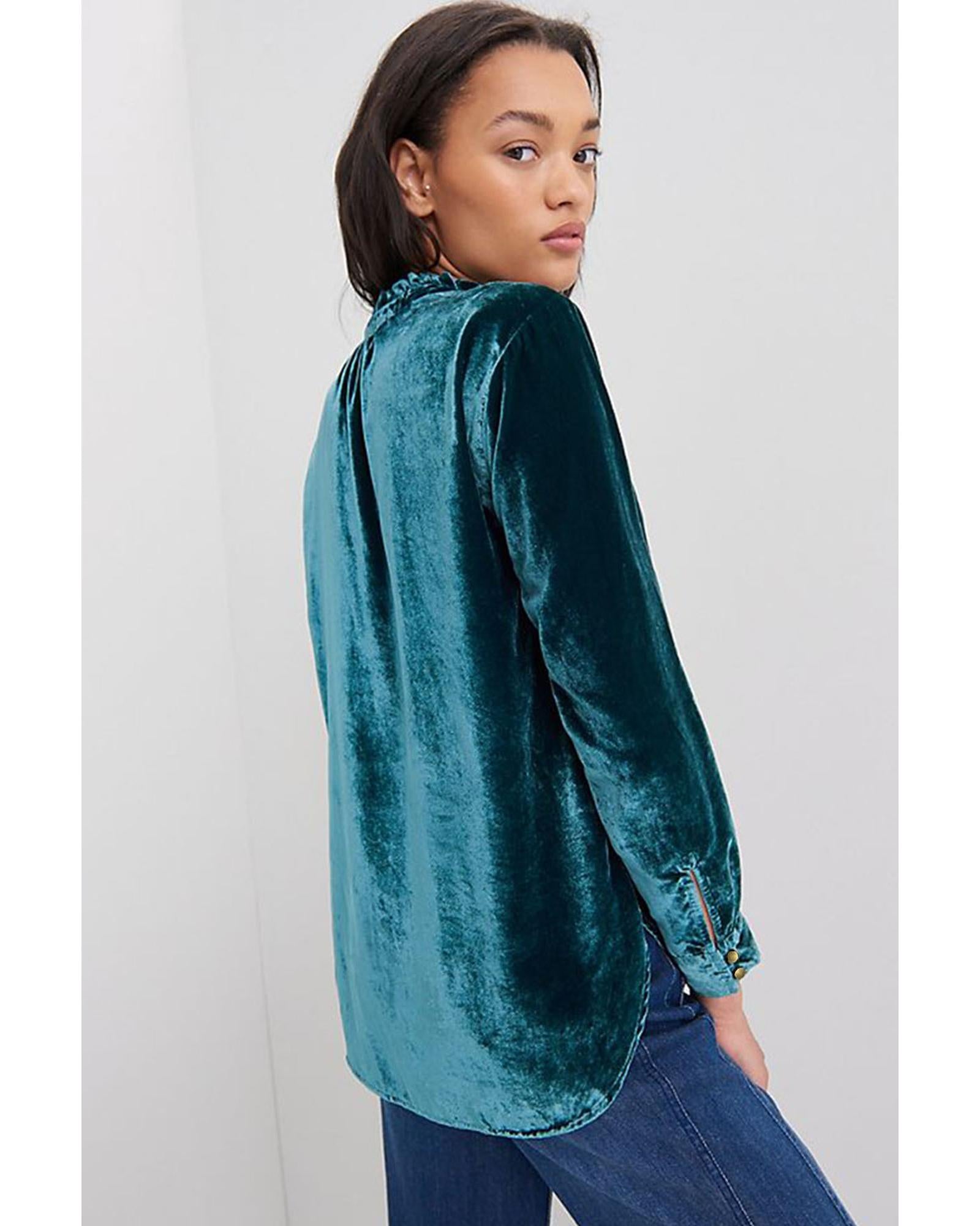Azura Exchange Womens Green Velvet Blouse - L