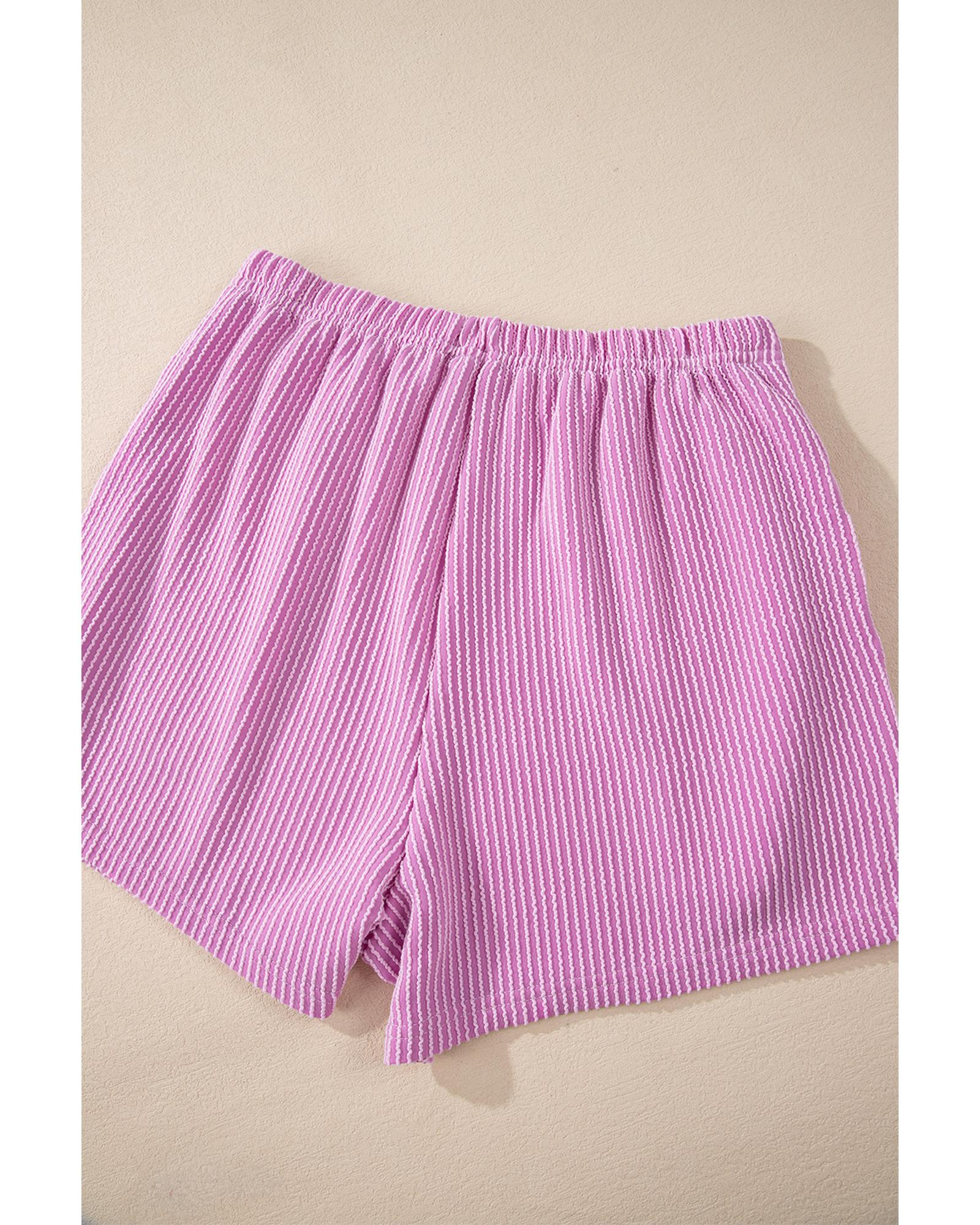 Phalaenopsis Corded Knit Long Sleeve Top and High Waist Shorts Set - XL