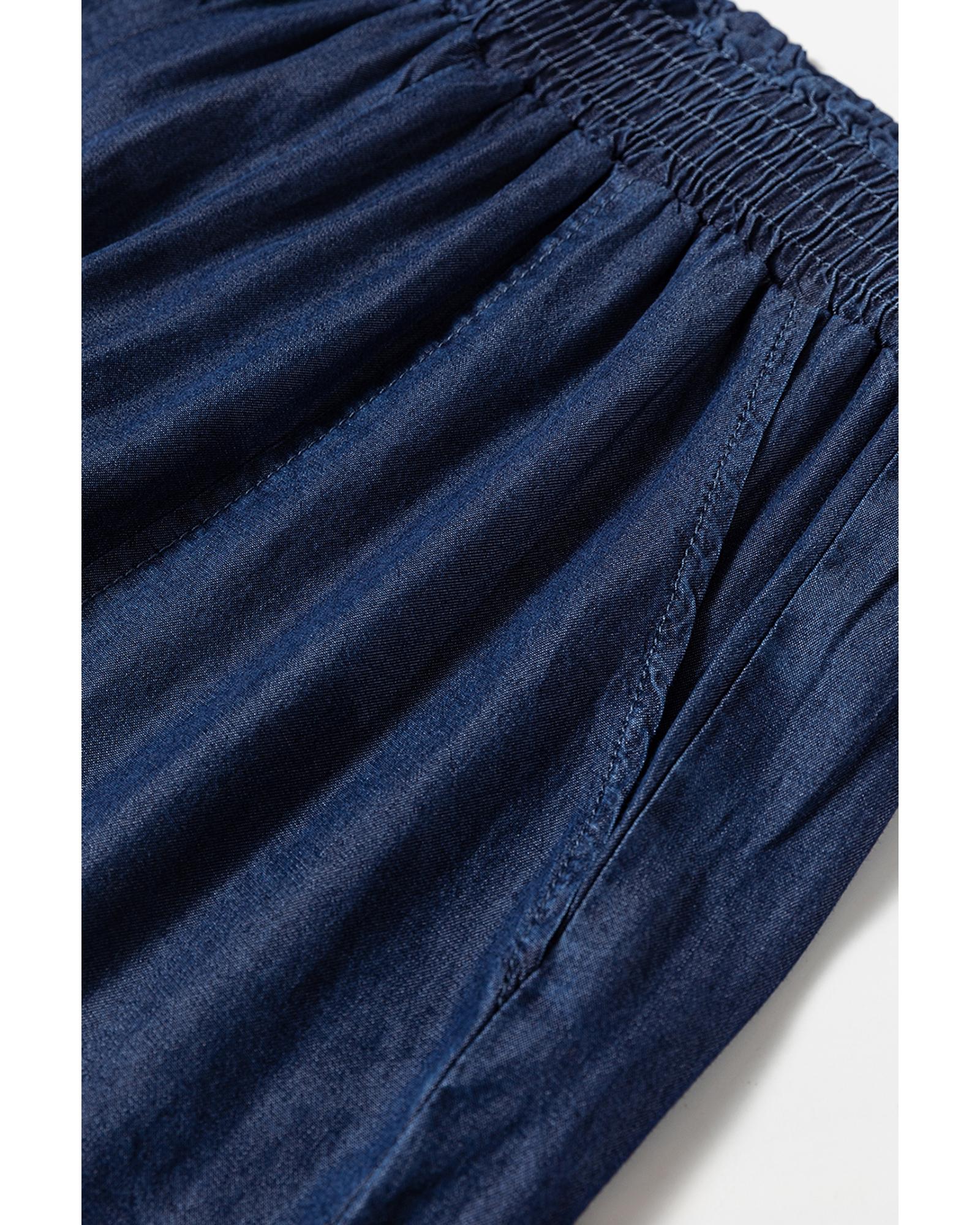 Sail Blue Side Pockets Frilled Smocked High Waist Wide Leg Jeans - S