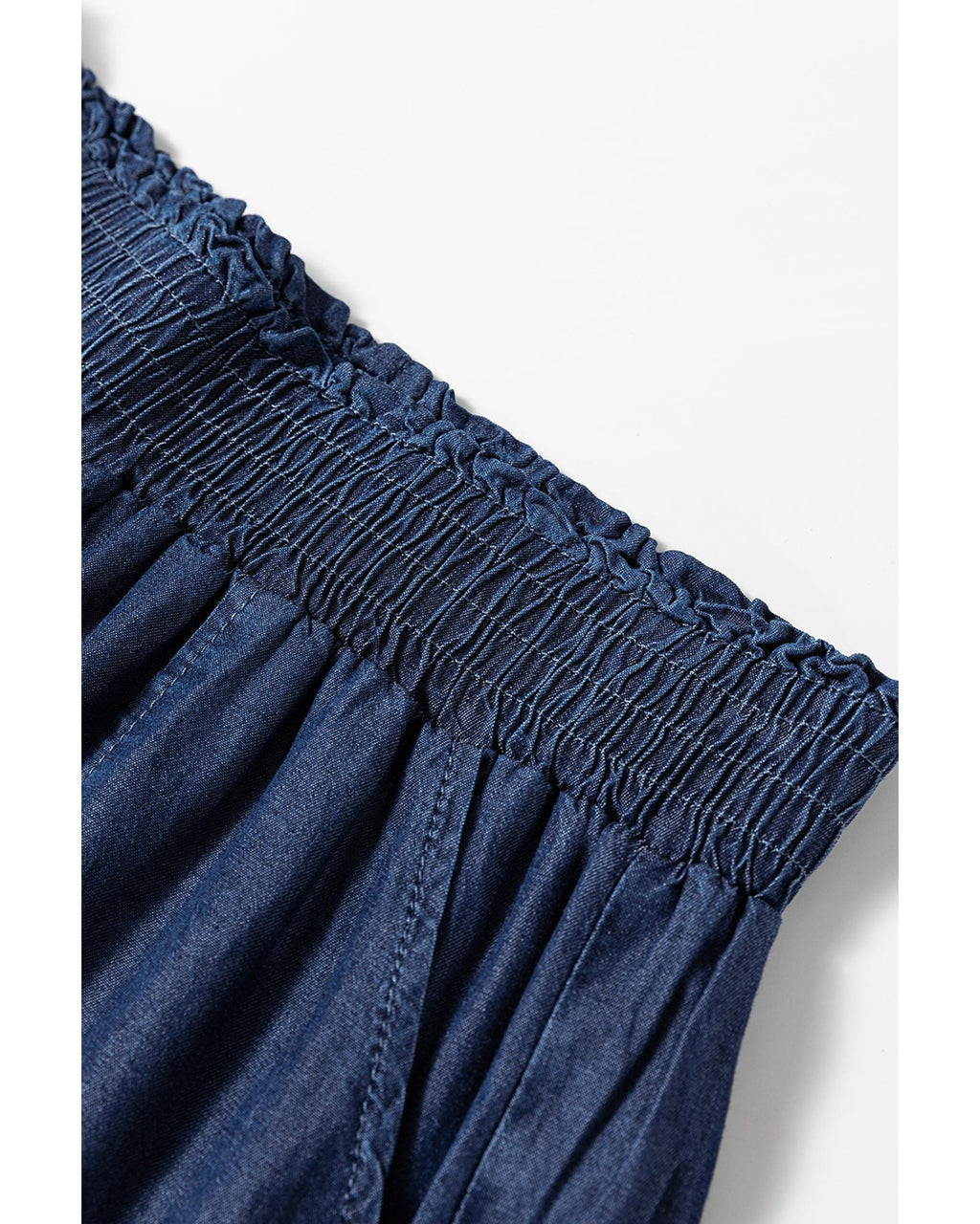 Sail Blue Side Pockets Frilled Smocked High Waist Wide Leg Jeans - S