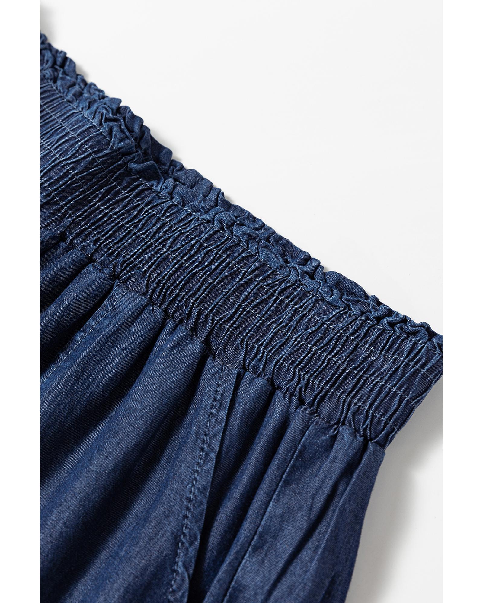 Sail Blue Side Pockets Frilled Smocked High Waist Wide Leg Jeans - S