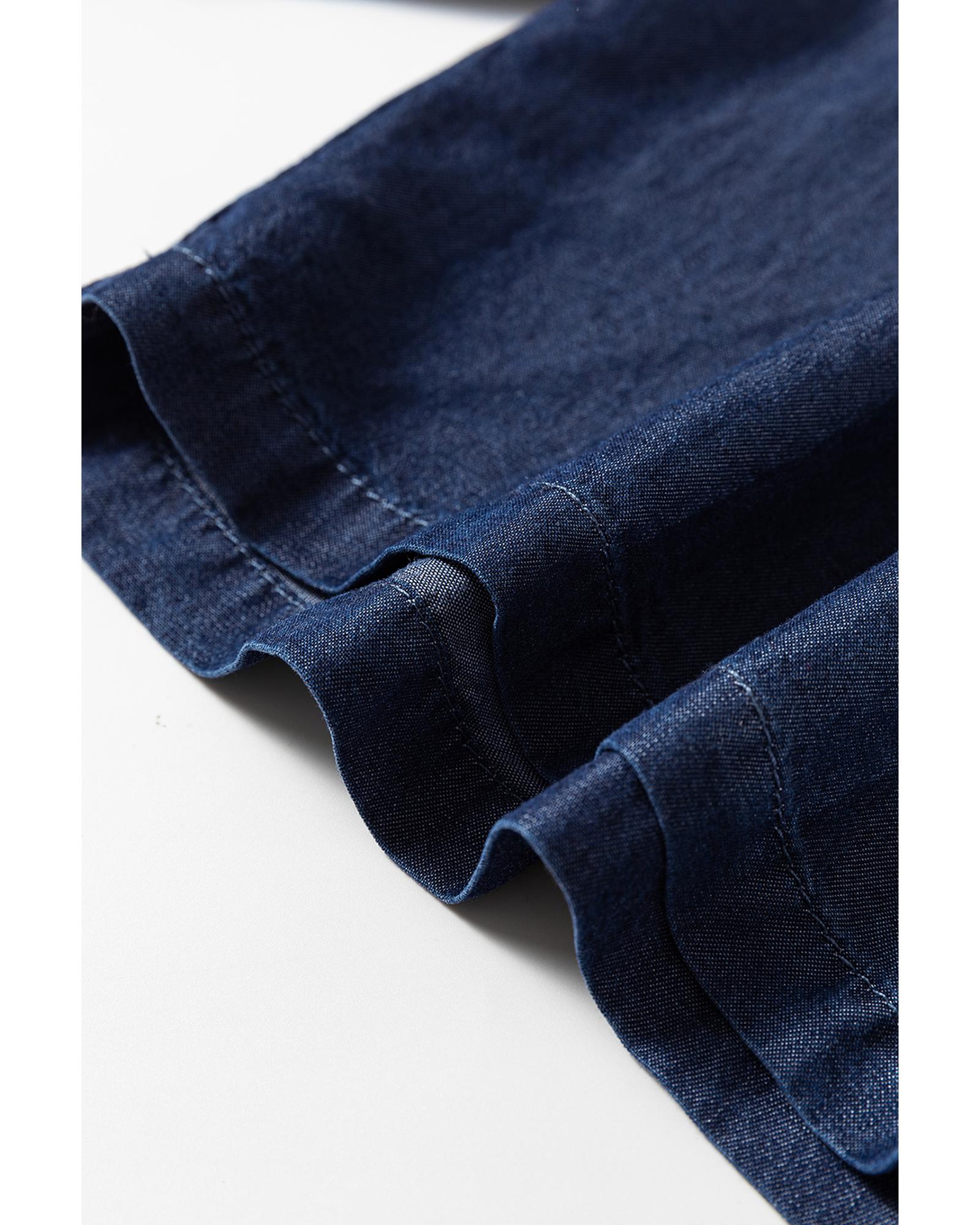 Sail Blue Side Pockets Frilled Smocked High Waist Wide Leg Jeans - S