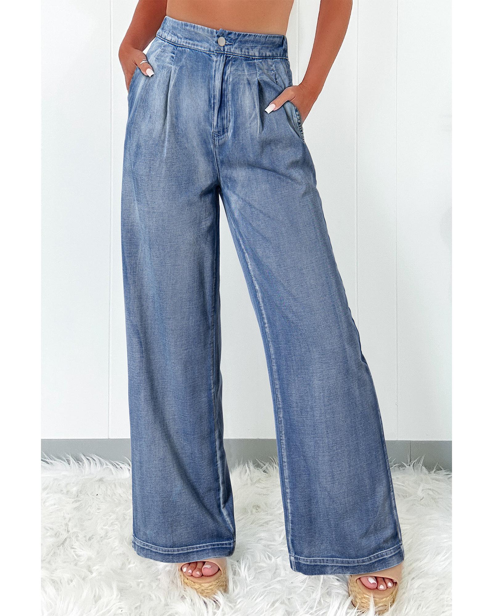 Dusk Blue Acid Wash Wide Leg High Waist Jeans - 12 US