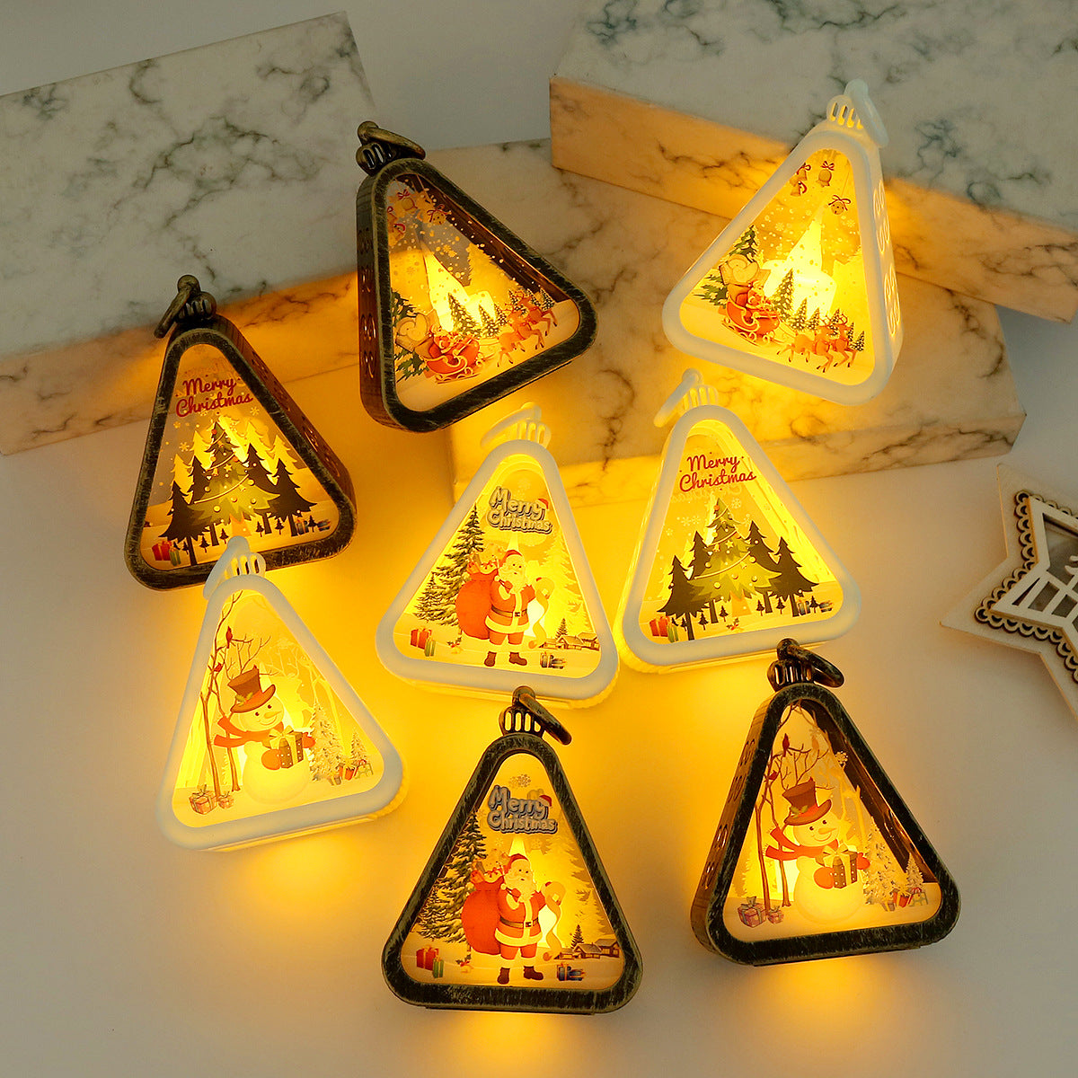 White Christmas tree Charming Christmas Scene Mini Lanterns (Set of 3) - Battery Operated LED Lights for a Cozy Holiday Glow