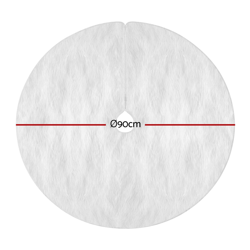 Jingle Jollys Christmas Tree Skirt 90cm Plush Xmas Fluffy Ornaments Decor White