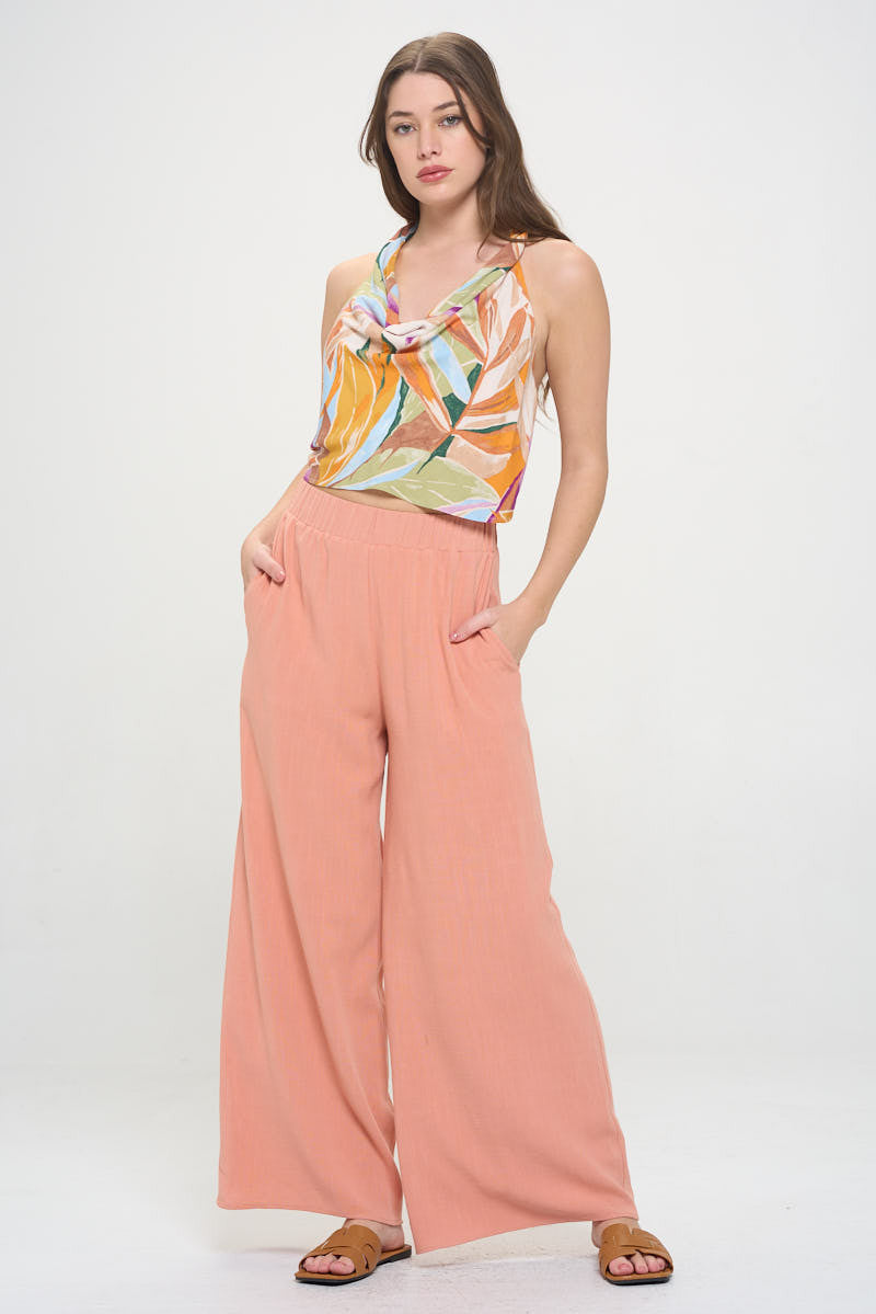 Tropical Leaf Print Halter Neck Backless Top-4